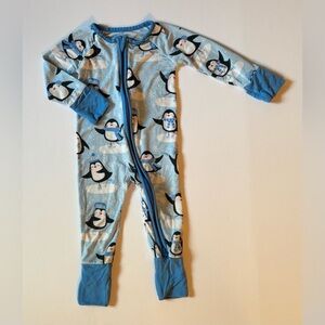 Little Sleepies Blue Penguin Bamboo Zipped Footie 0-3M EUC